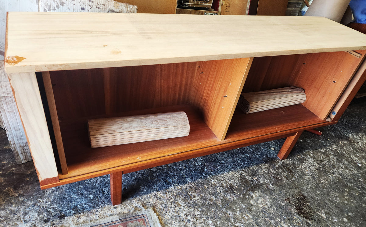 On Hold***REFINISHED Danish Mid Century Modern Teak Tambour Credenza 65