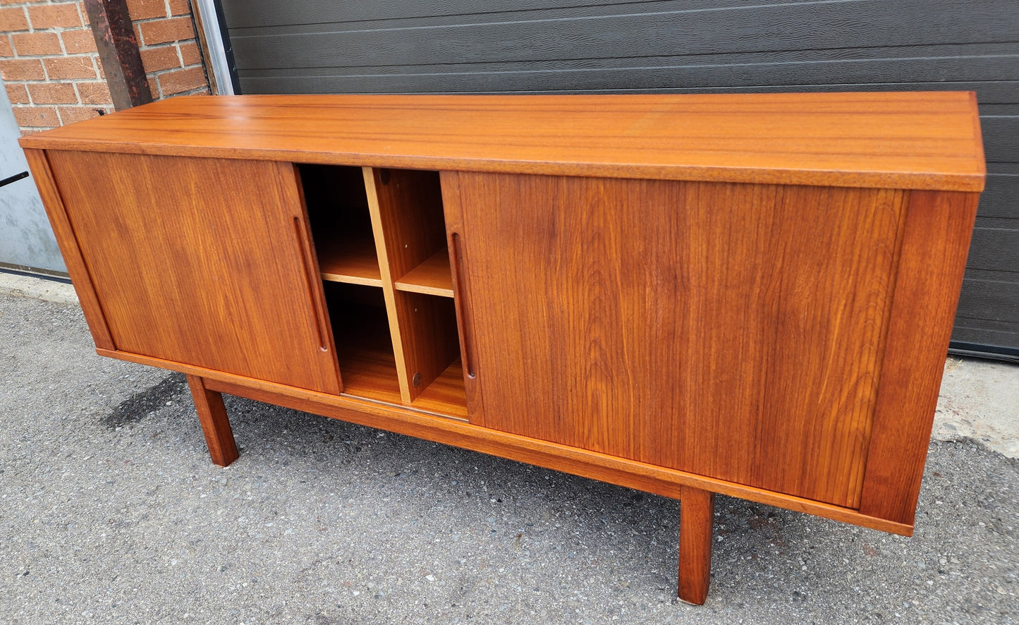 REFINISHED Danish Mid Century Modern Teak Tambour Credenza 65" by Svend Aage Larsen