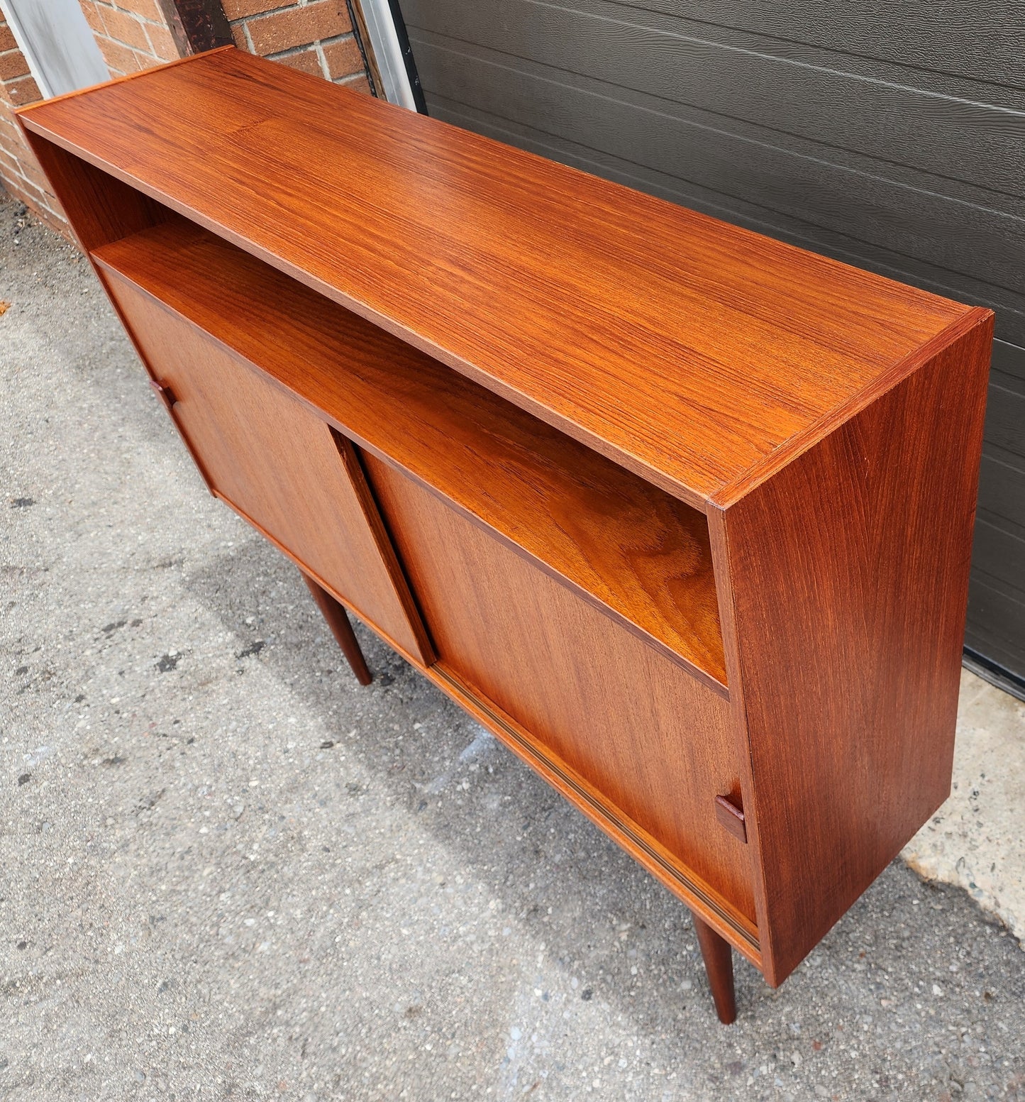 REFINISHED Danish Mid Century Modern Teak Cabinet Narrow 48" by Domino Mobler
