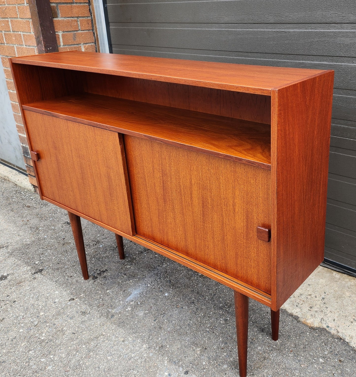 REFINISHED Danish Mid Century Modern Teak Cabinet Narrow 48" by Domino Mobler