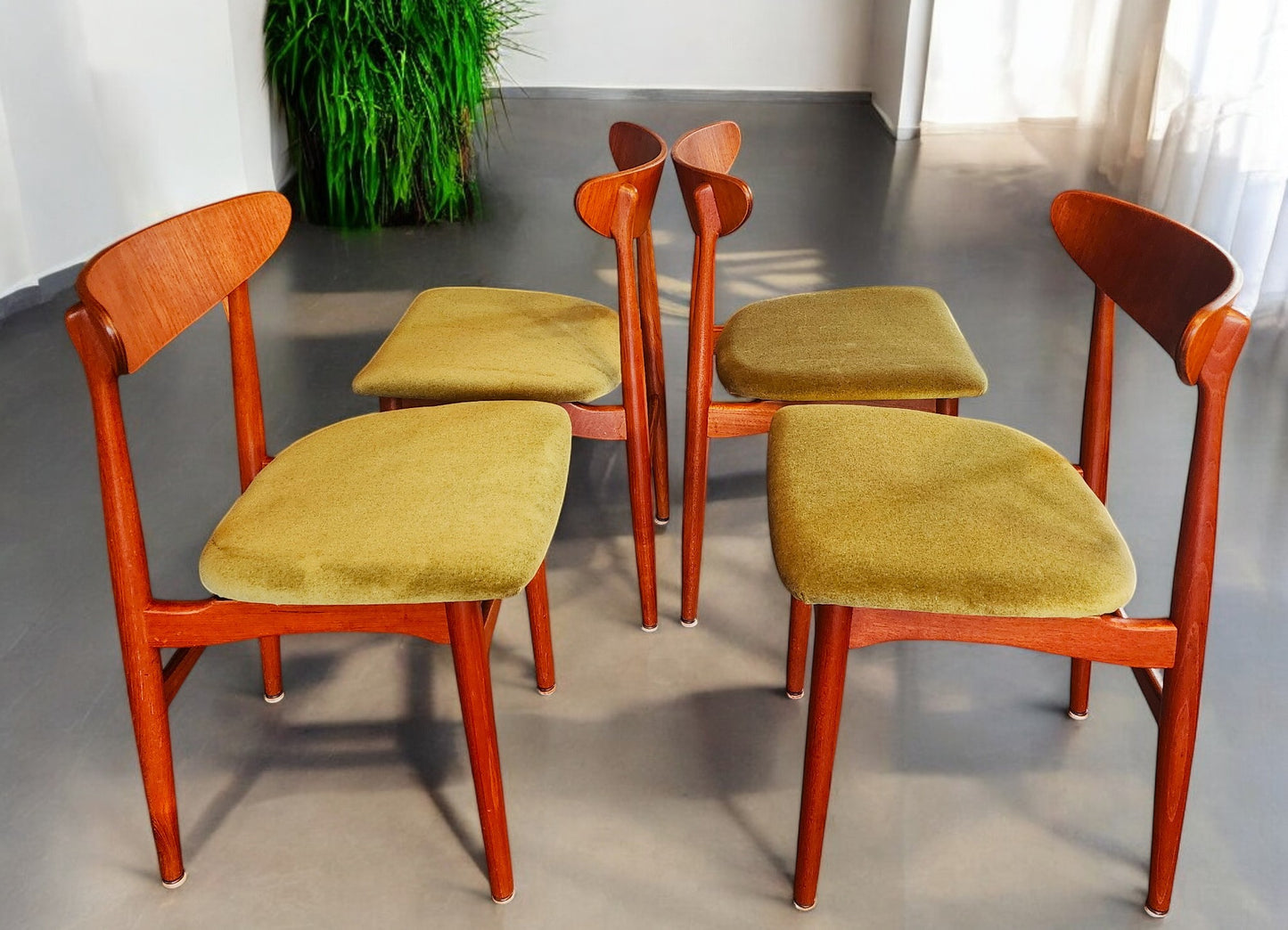 4 RESTORED REUPHOLSTERED Danish MCM Teak Chairs by E.W. Bach