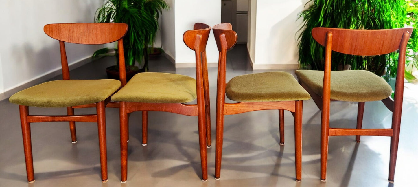 4 RESTORED REUPHOLSTERED Danish MCM Teak Chairs by E.W. Bach