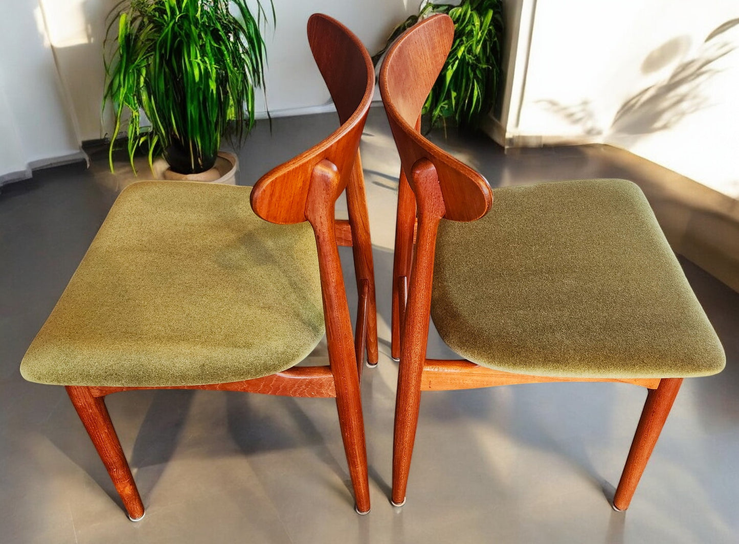 4 RESTORED REUPHOLSTERED Danish MCM Teak Chairs by E.W. Bach