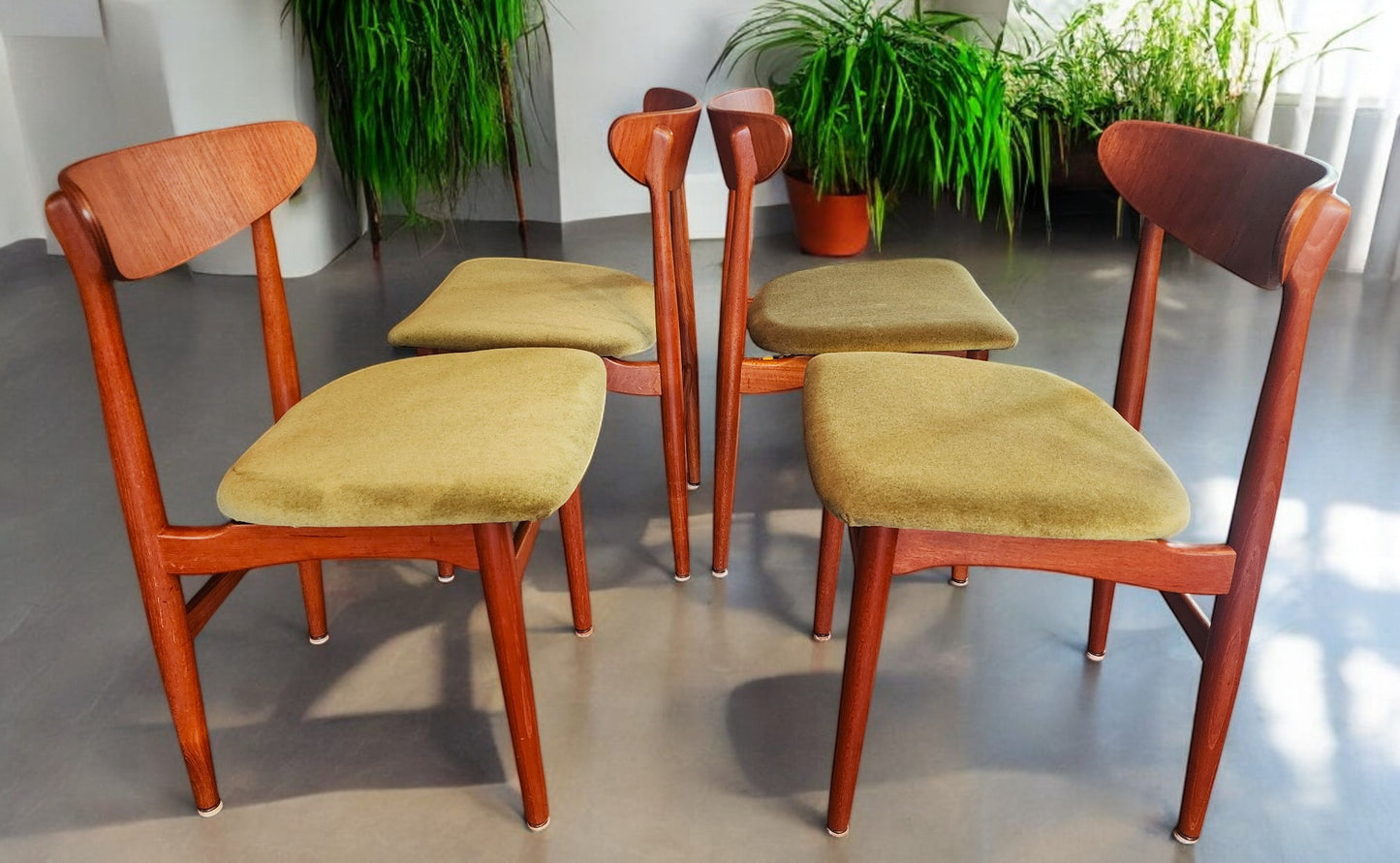 4 RESTORED REUPHOLSTERED Danish MCM Teak Chairs by E.W. Bach