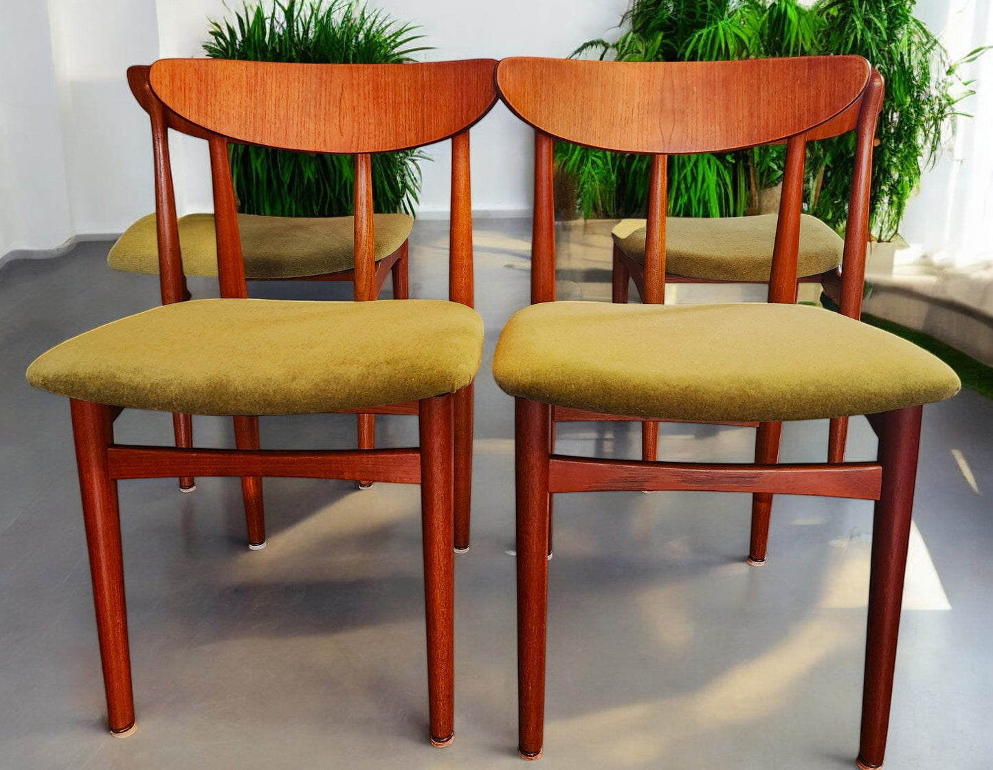4 RESTORED REUPHOLSTERED Danish MCM Teak Chairs by E.W. Bach