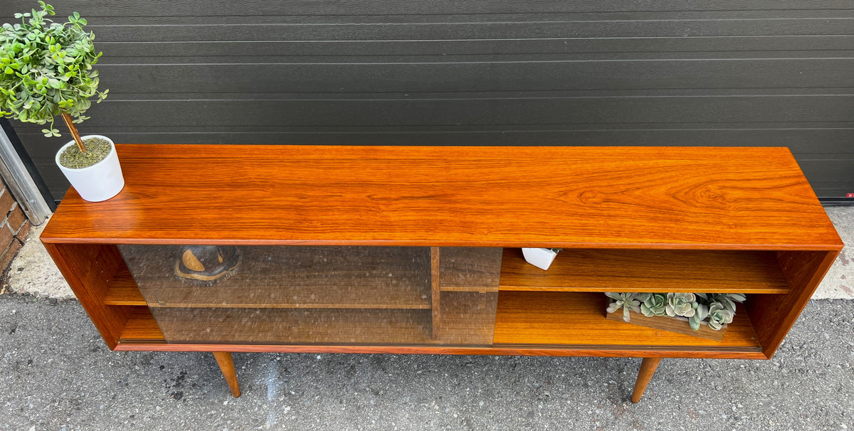 REFINISHED Danish MCM Teak Display by Faarup w Finished Back 59