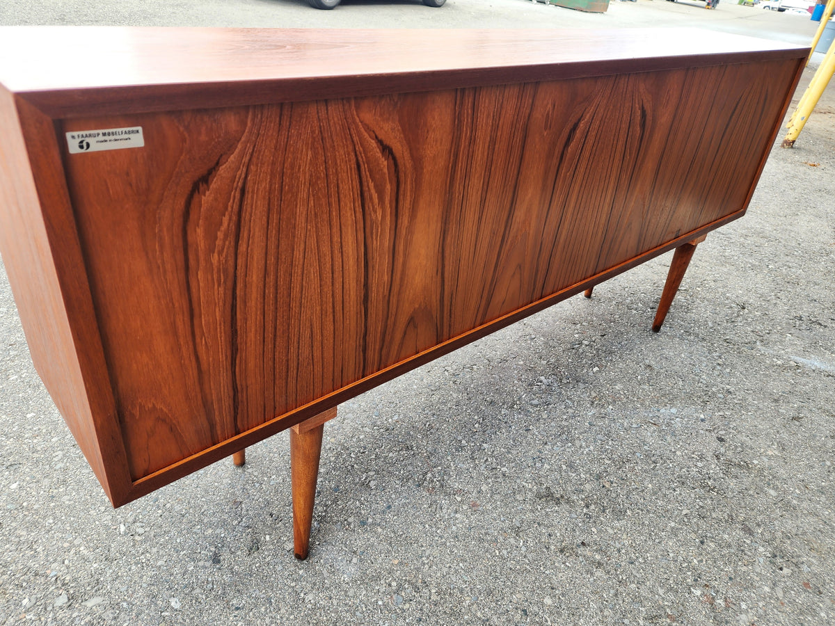 REFINISHED Danish MCM Teak Display by Faarup w Finished Back 59