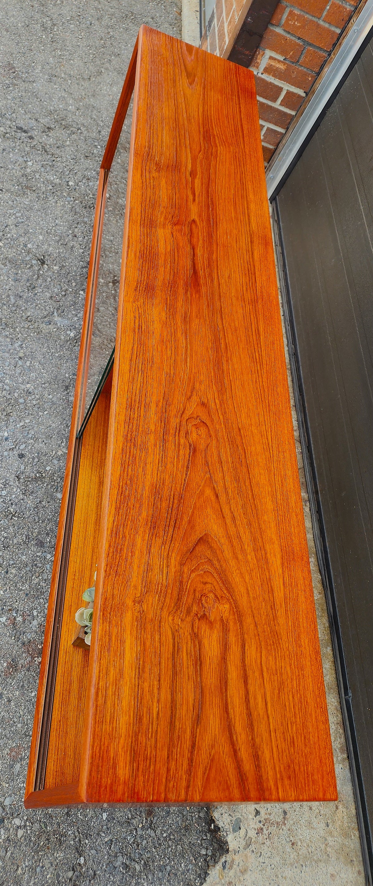 REFINISHED Danish MCM Teak Display by Faarup w Finished Back 59