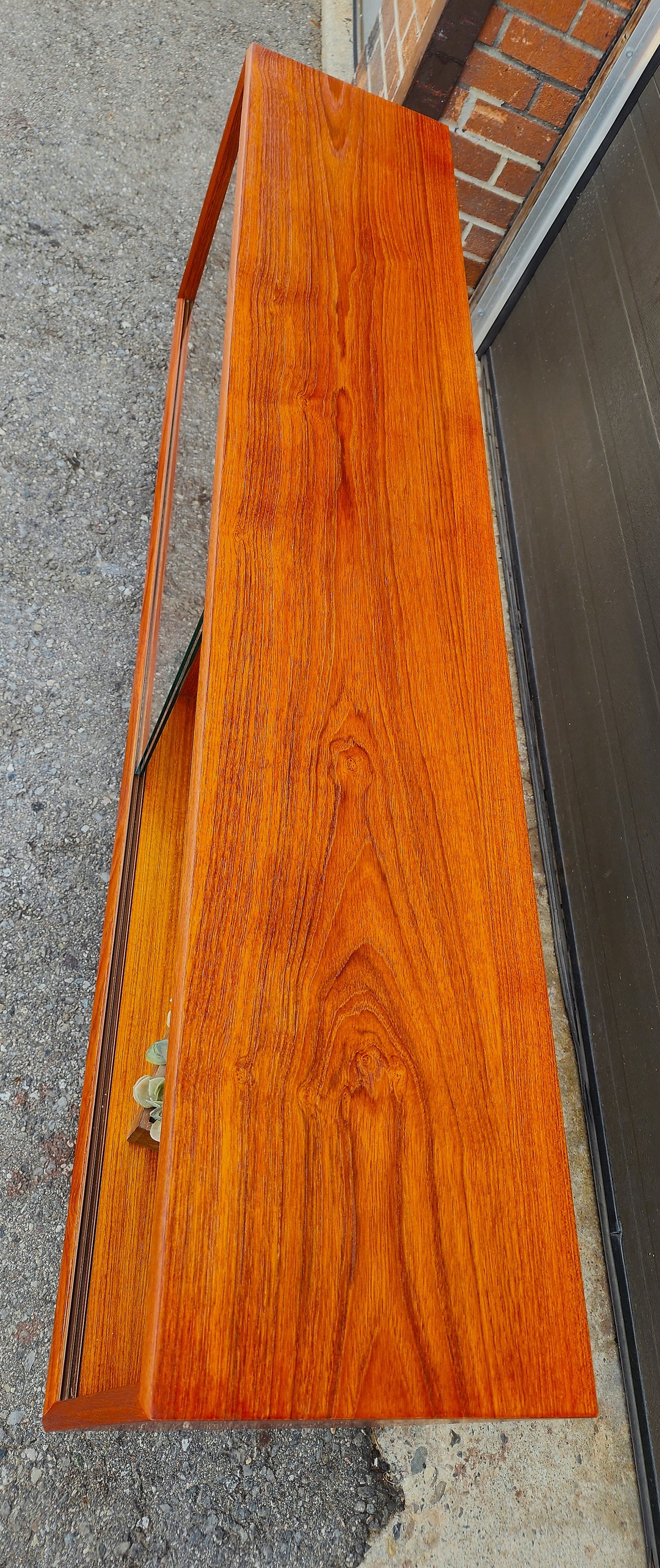 REFINISHED Danish MCM Teak Display by Faarup w Finished Back 59"