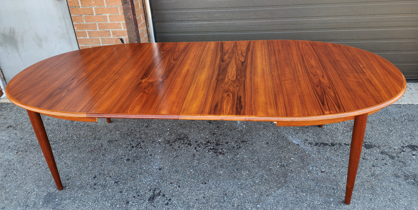 REFINISHED Danish Mid Century Modern Teak Table Oval w 2 leaves 59"-97" by GUDME