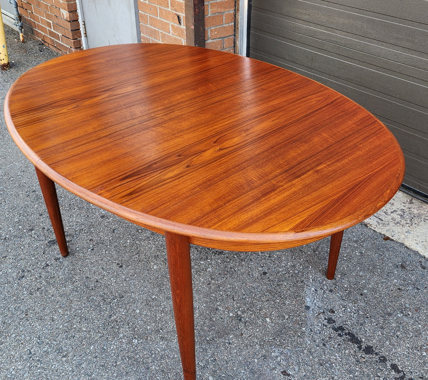 REFINISHED Danish Mid Century Modern Teak Table Oval w 2 leaves 59"-97" by GUDME