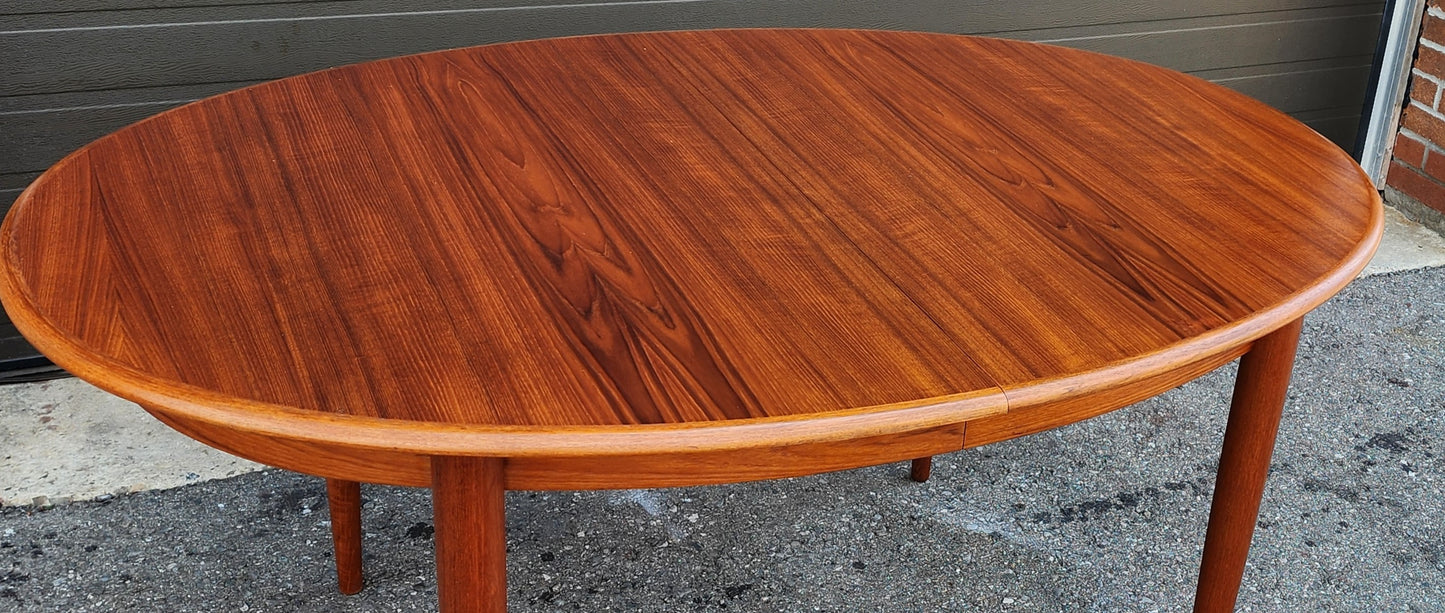 REFINISHED Danish Mid Century Modern Teak Table Oval w 2 leaves 59"-97" by GUDME