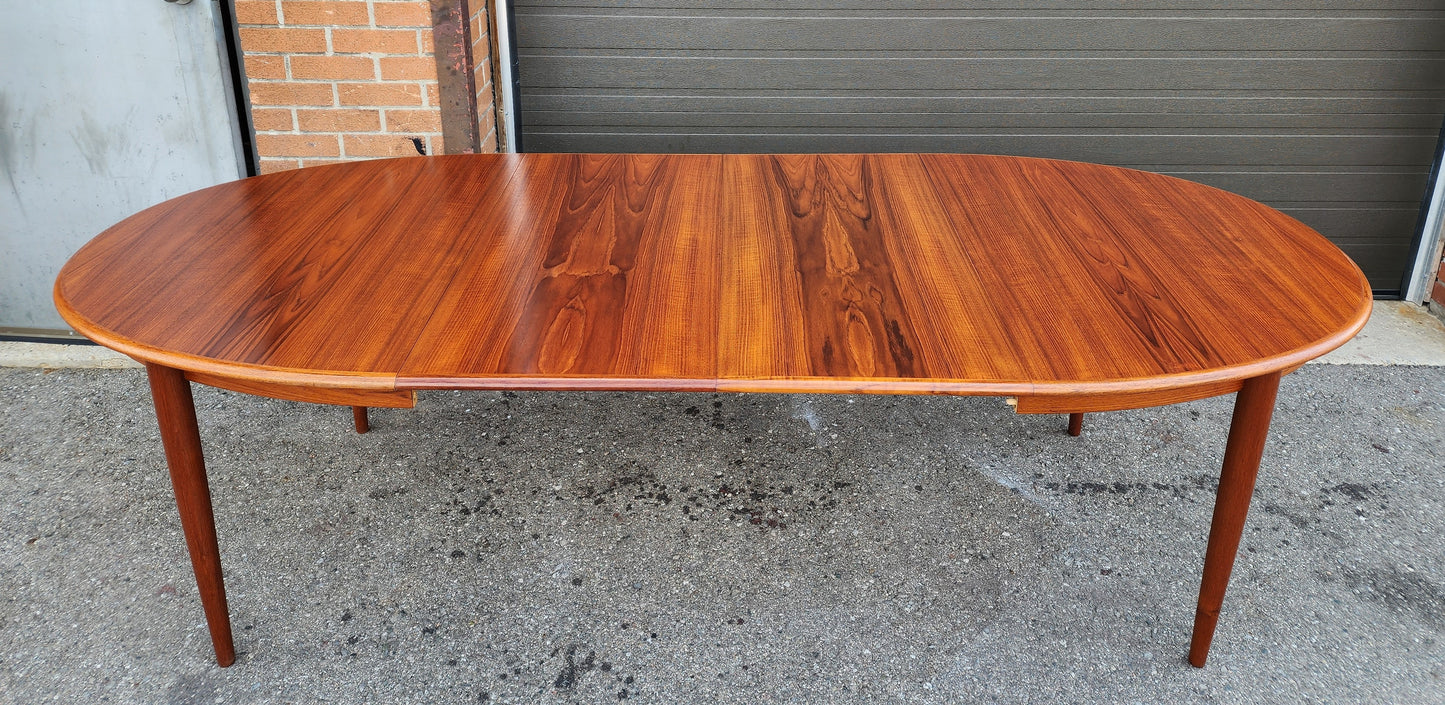 REFINISHED Danish Mid Century Modern Teak Table Oval w 2 leaves 59"-97" by GUDME