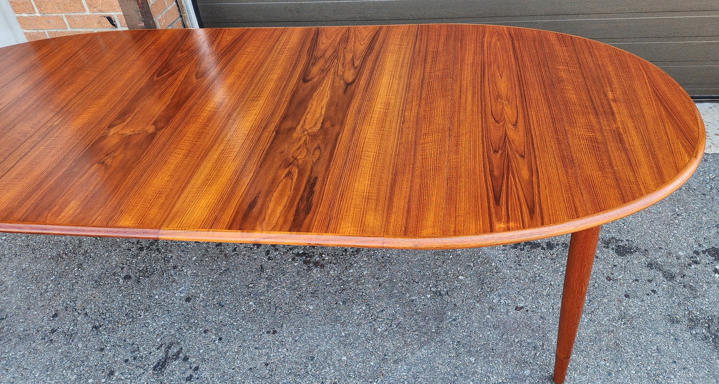 REFINISHED Danish Mid Century Modern Teak Table Oval w 2 leaves 59"-97" by GUDME