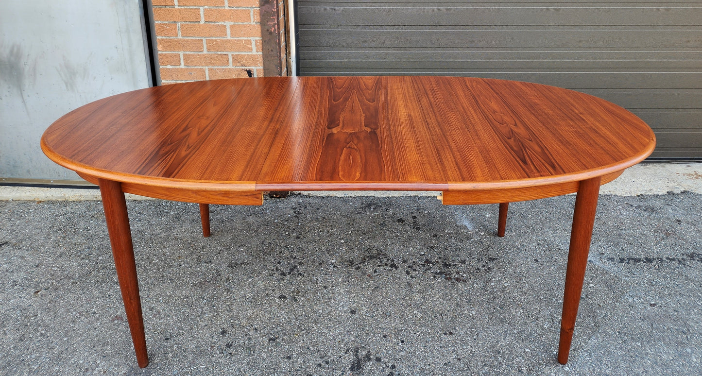 REFINISHED Danish Mid Century Modern Teak Table Oval w 2 leaves 59"-97" by GUDME