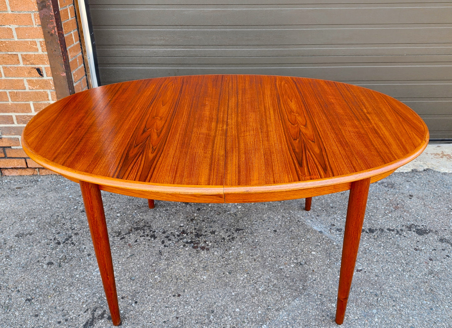 REFINISHED Danish Mid Century Modern Teak Table Oval w 2 leaves 59"-97" by GUDME