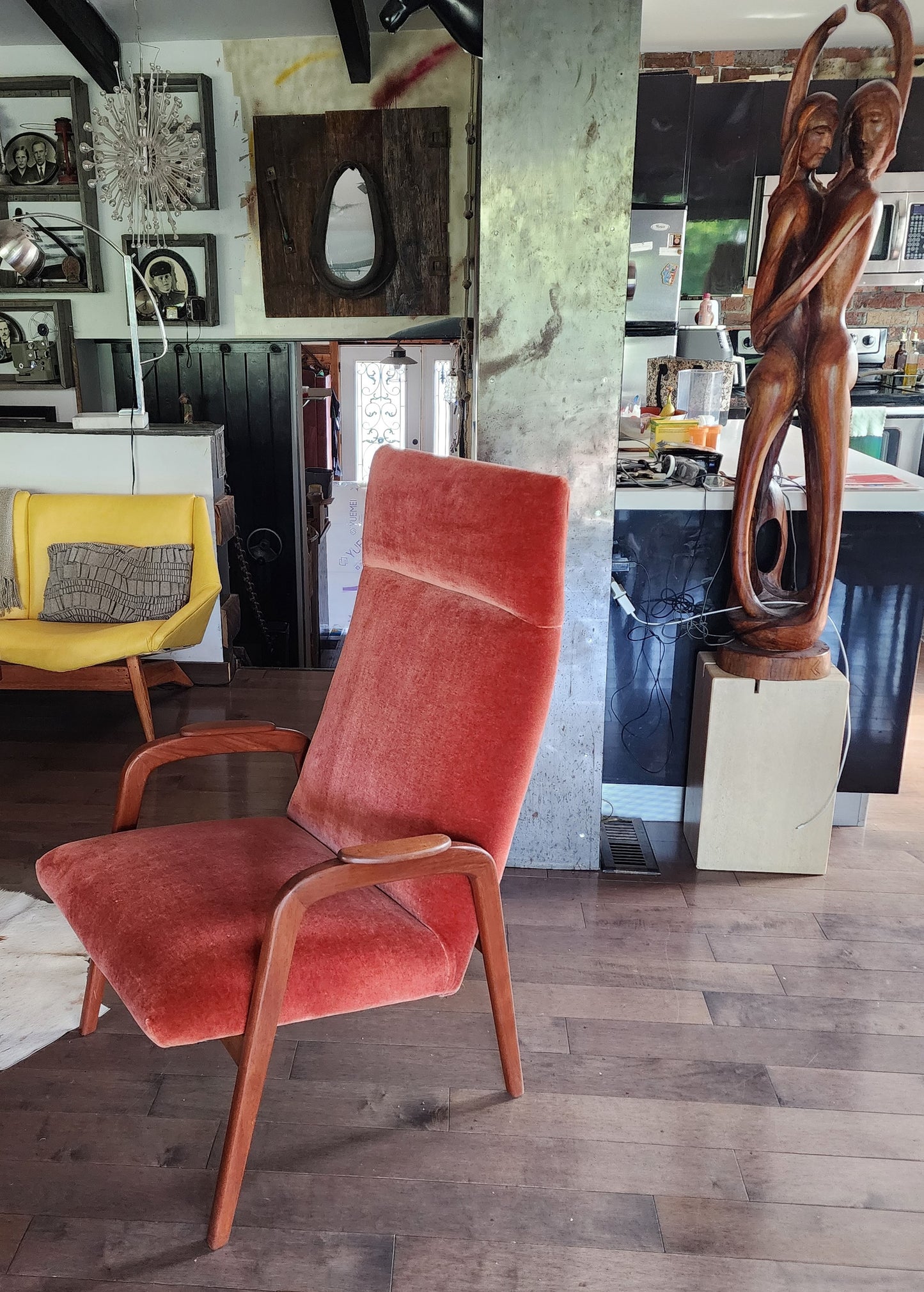 REFINISHED Danish Mid Century Modern Teak Lounge Chair w New Wool Mohair Upholstery