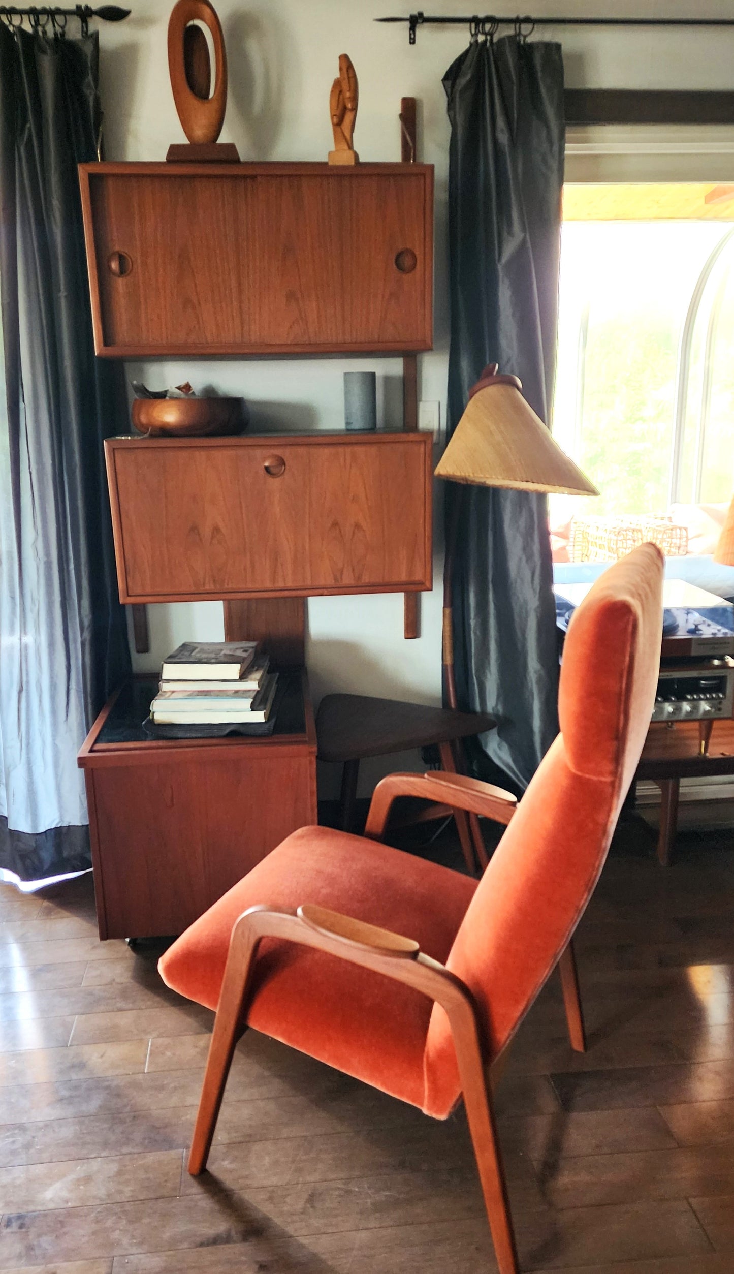 REFINISHED Danish Mid Century Modern Teak Lounge Chair w New Wool Mohair Upholstery