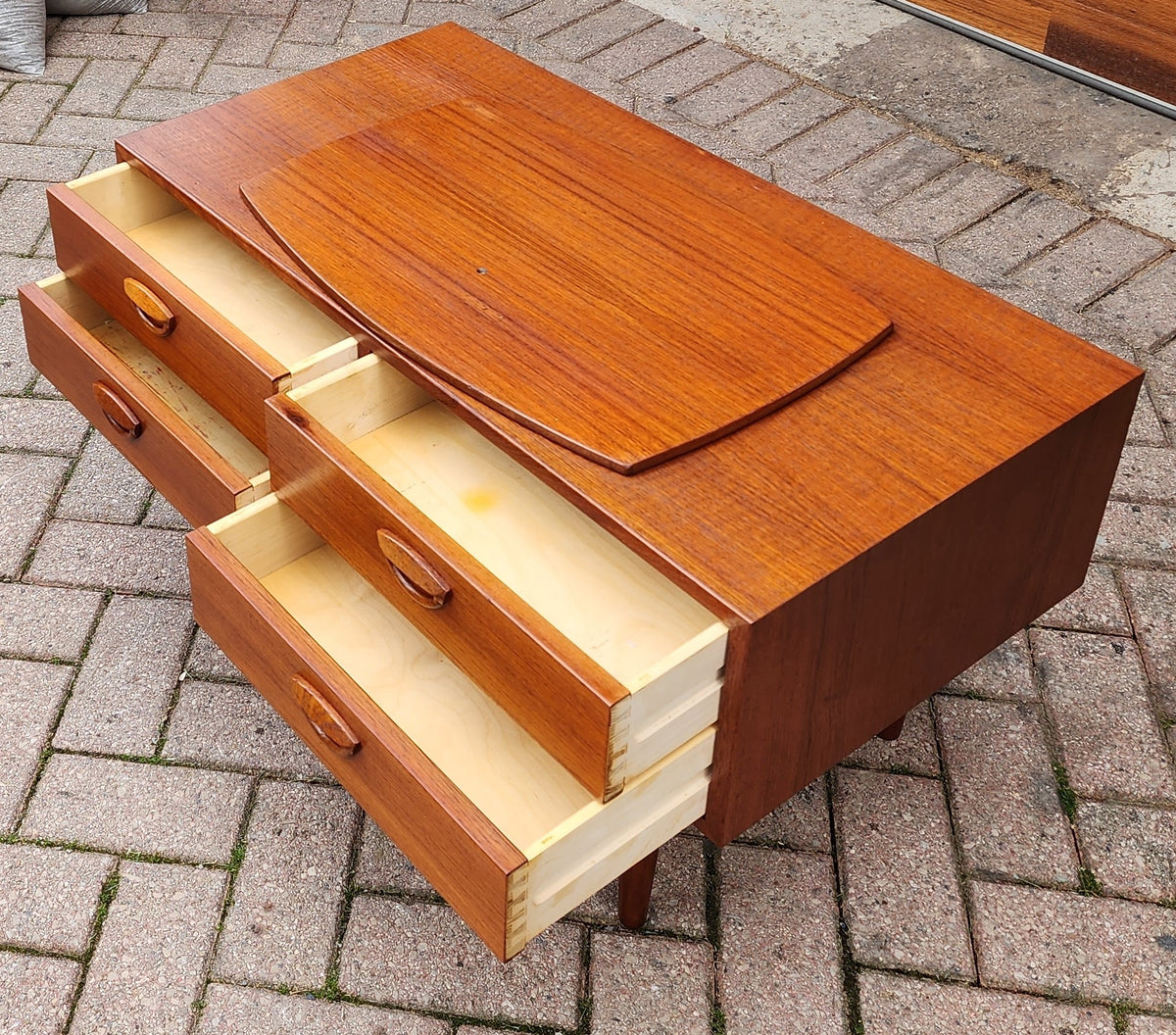 REFINISHED Danish Mid Century Modern Teak TV Console w Swivel Top by Kai Kristiansen