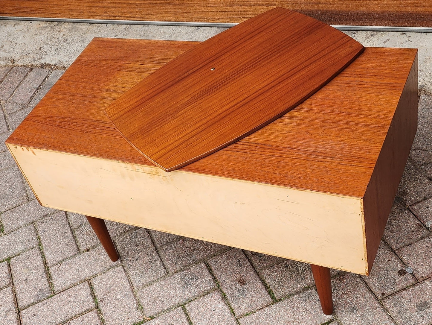 REFINISHED Danish Mid Century Modern Teak TV Console w Swivel Top by Kai Kristiansen