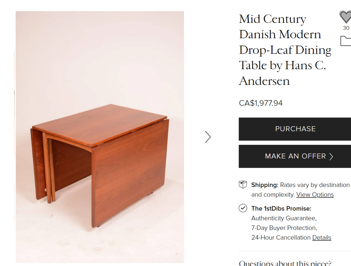 REFINISHED Danish Mid Century Modern Teak Gate-Leg/ Drop Leaf Table 27.5