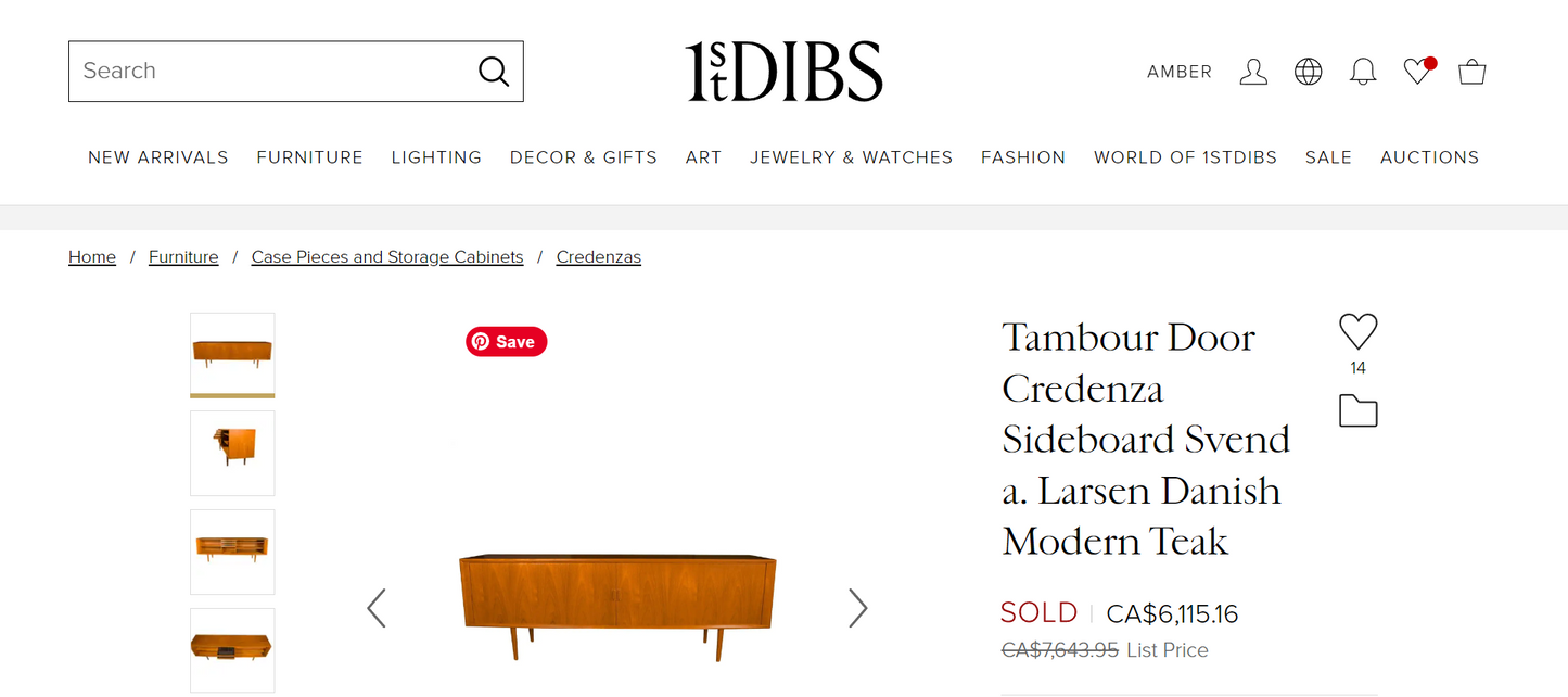 REFINISHED Danish Mid Century Modern Teak Tambour Credenza 65" by Svend Aage Larsen