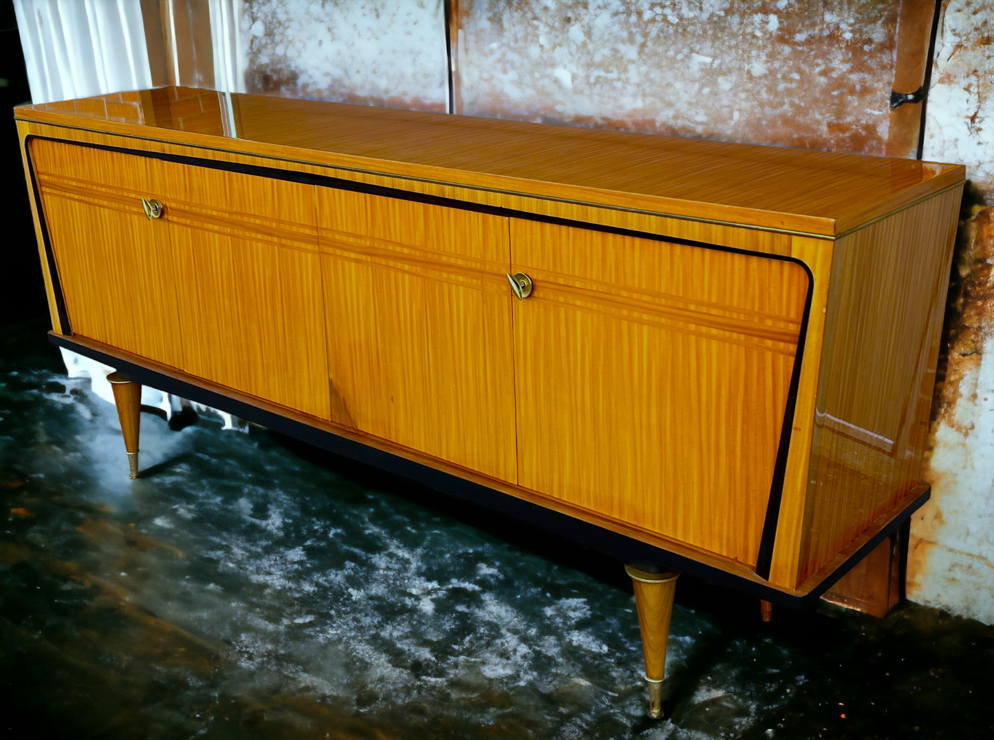 Exquisite French Mid Century Modern Sideboard Buffet Large 94.5"