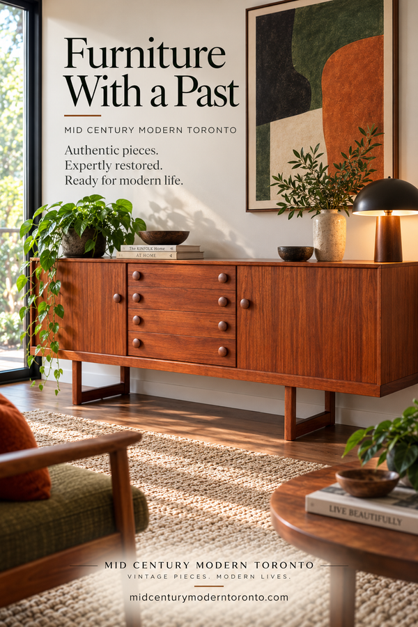 REFINISHED Mid Century Modern Teak Sideboard w Tambour Doors  84"