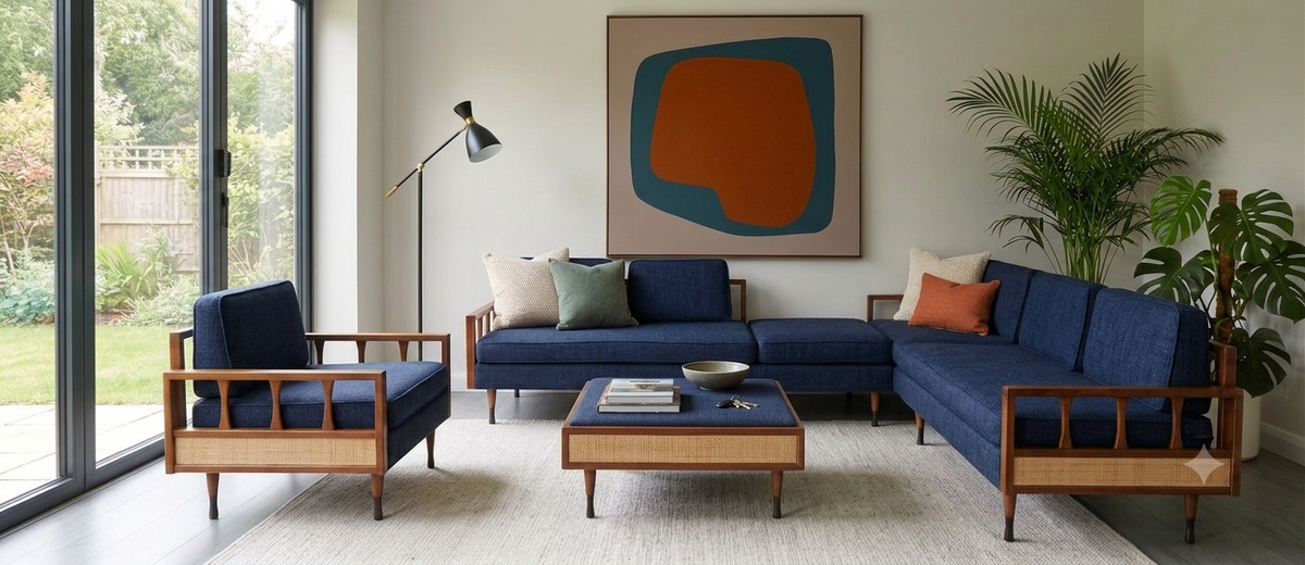 REFINISHED MCM Kroehler Sectional Sofa w Armchair & Games Table, incl. New Cushions