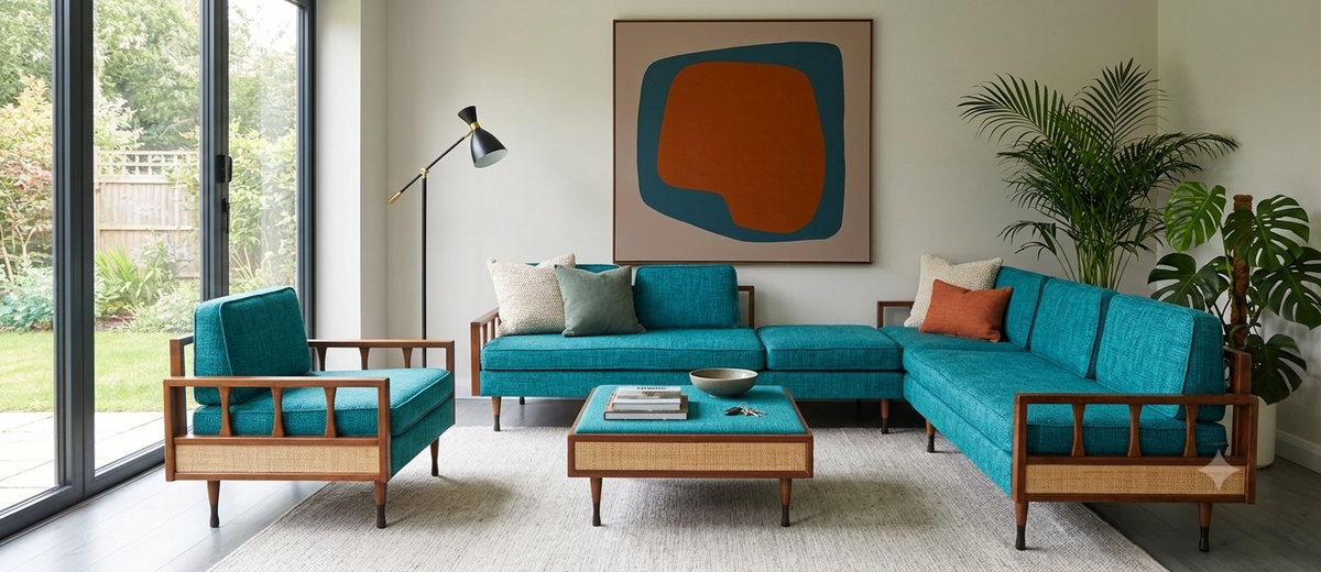 REFINISHED MCM Kroehler Sectional Sofa w Armchair & Games Table, incl. New Cushions