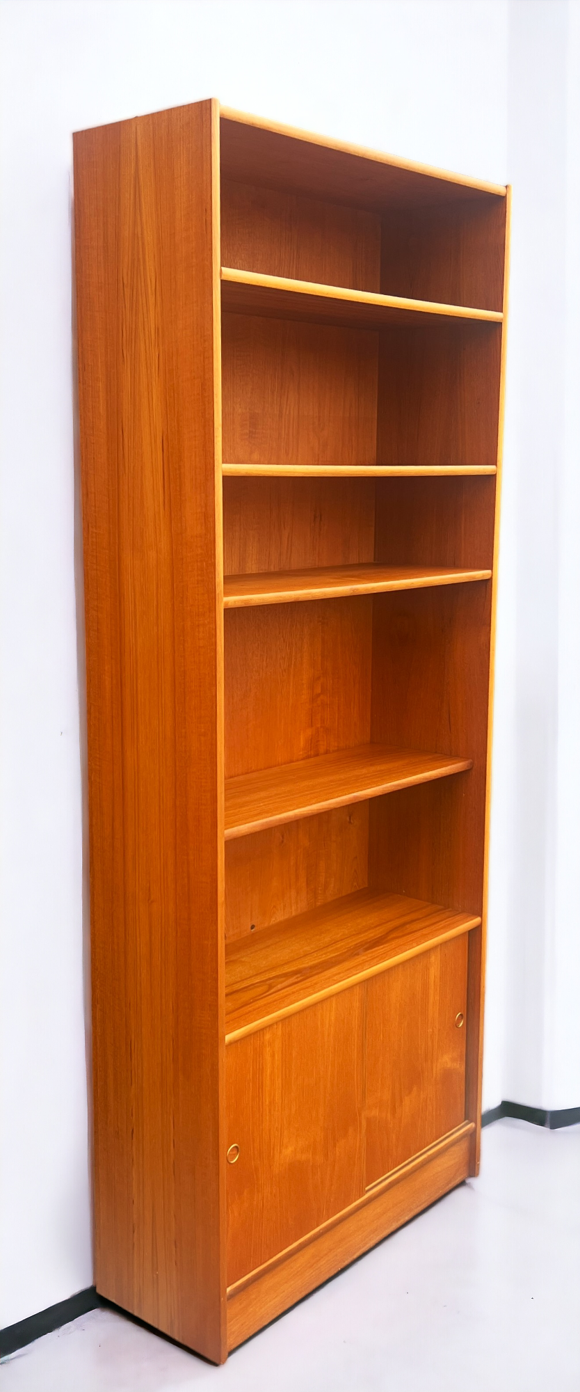 RESTORED Danish Mid Century Modern Teak Bookcase w doors  H 76