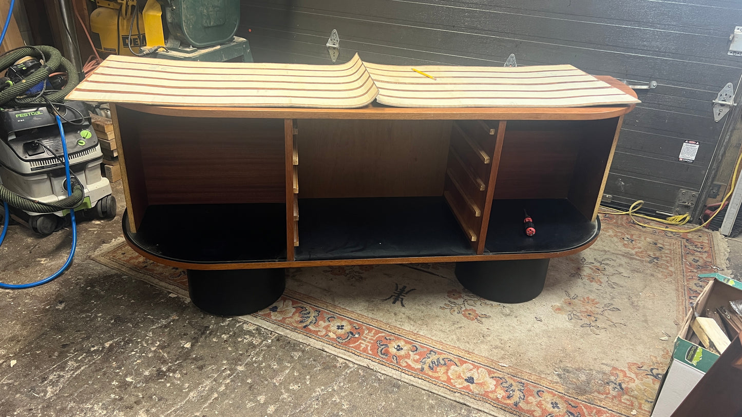 REFINISHED MCM Teak Buffet with Tambour Doors La Rose by RS Associates 75"