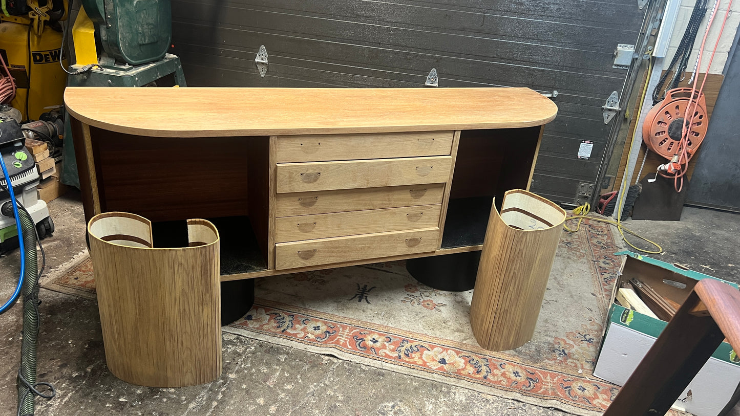 REFINISHED MCM Teak Buffet with Tambour Doors La Rose by RS Associates 75"