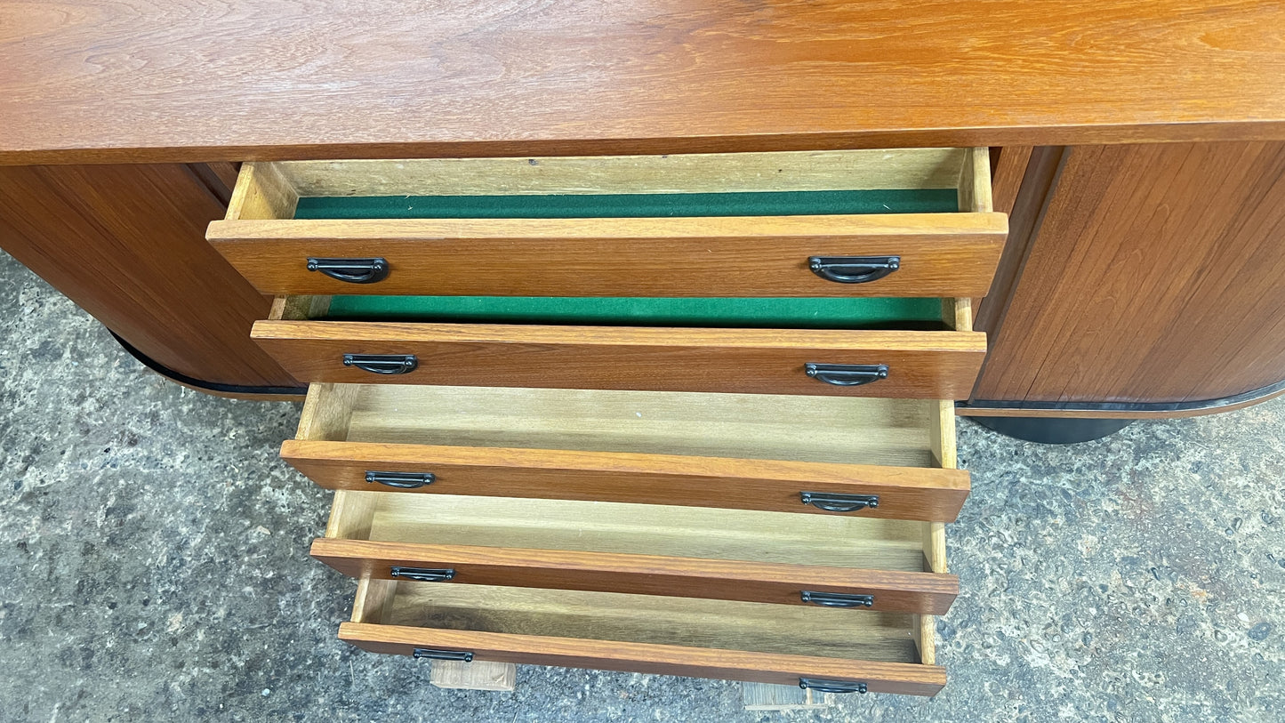 REFINISHED MCM Teak Buffet with Tambour Doors La Rose by RS Associates 75"