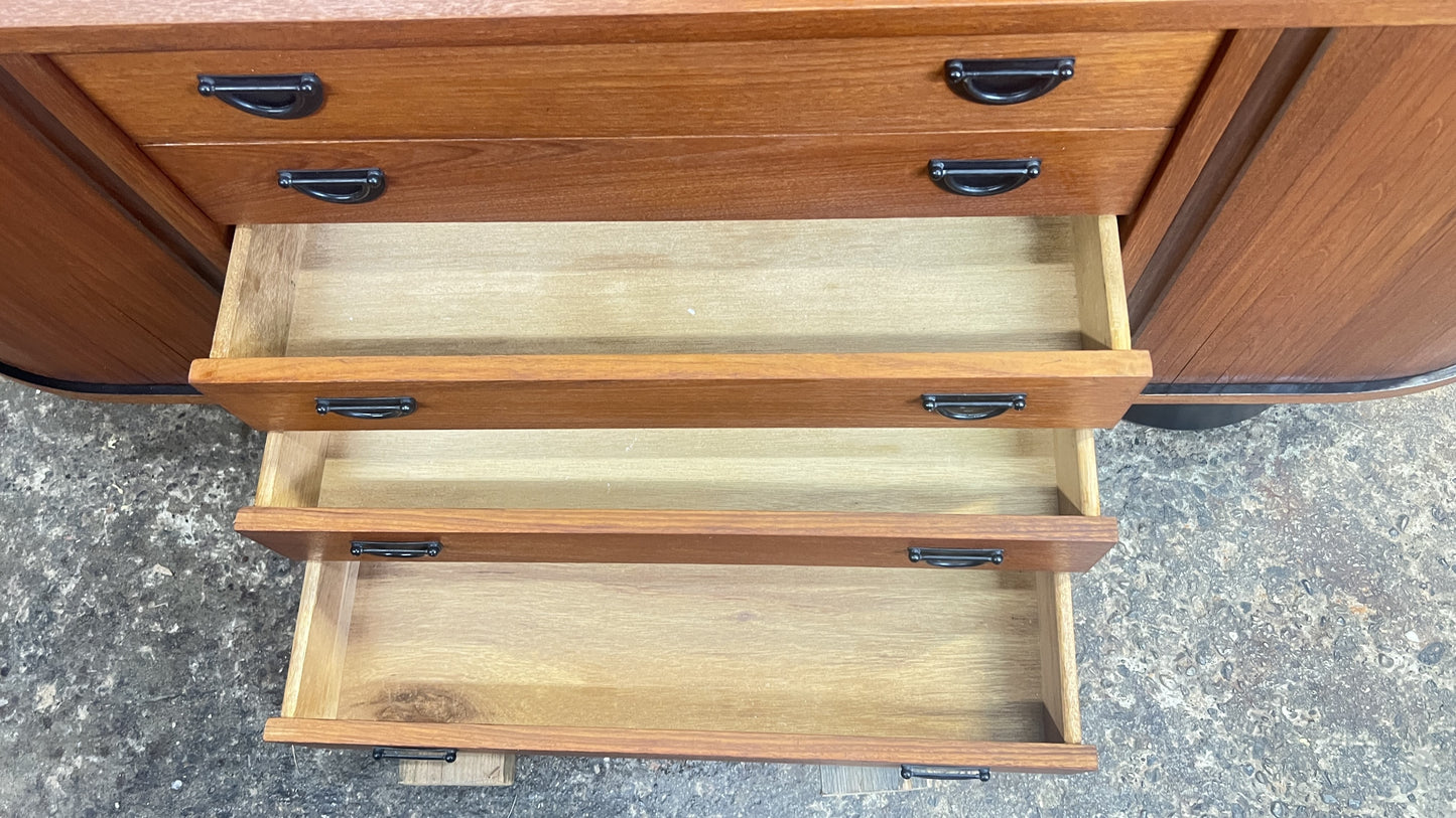 REFINISHED MCM Teak Buffet with Tambour Doors La Rose by RS Associates 75"