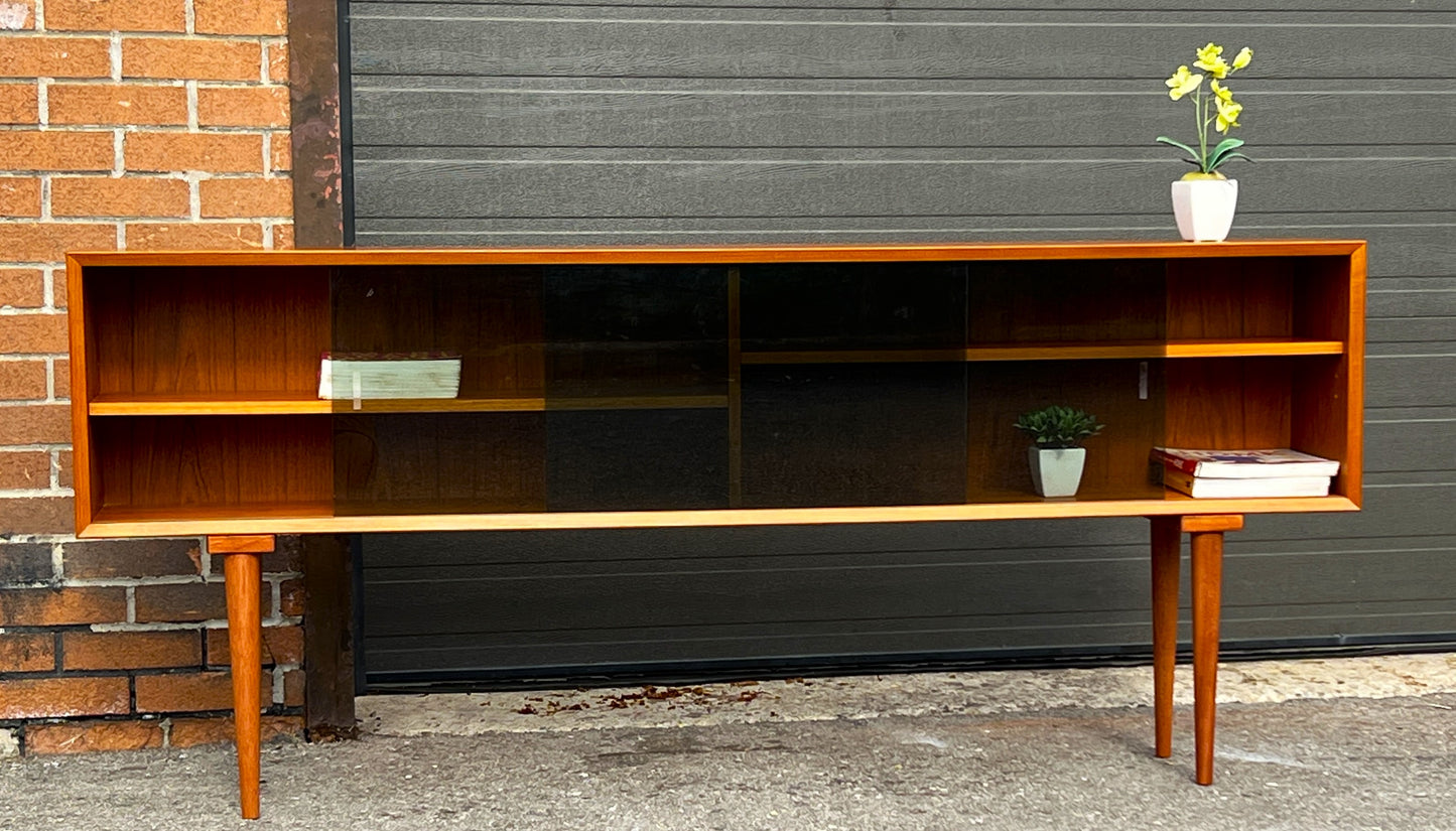 RESTORED Danish Mid Century Modern Teak Display w Finished Back 72.75"