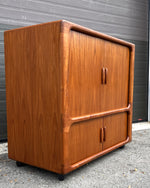 REFINISHED Danish MCM Teak Double Tambour Rolling Cabinet by DYRLUND 41.25