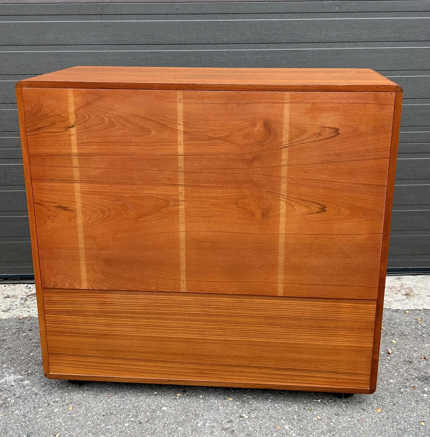 REFINISHED Danish MCM Teak Double Tambour Rolling Cabinet by DYRLUND 41.25"