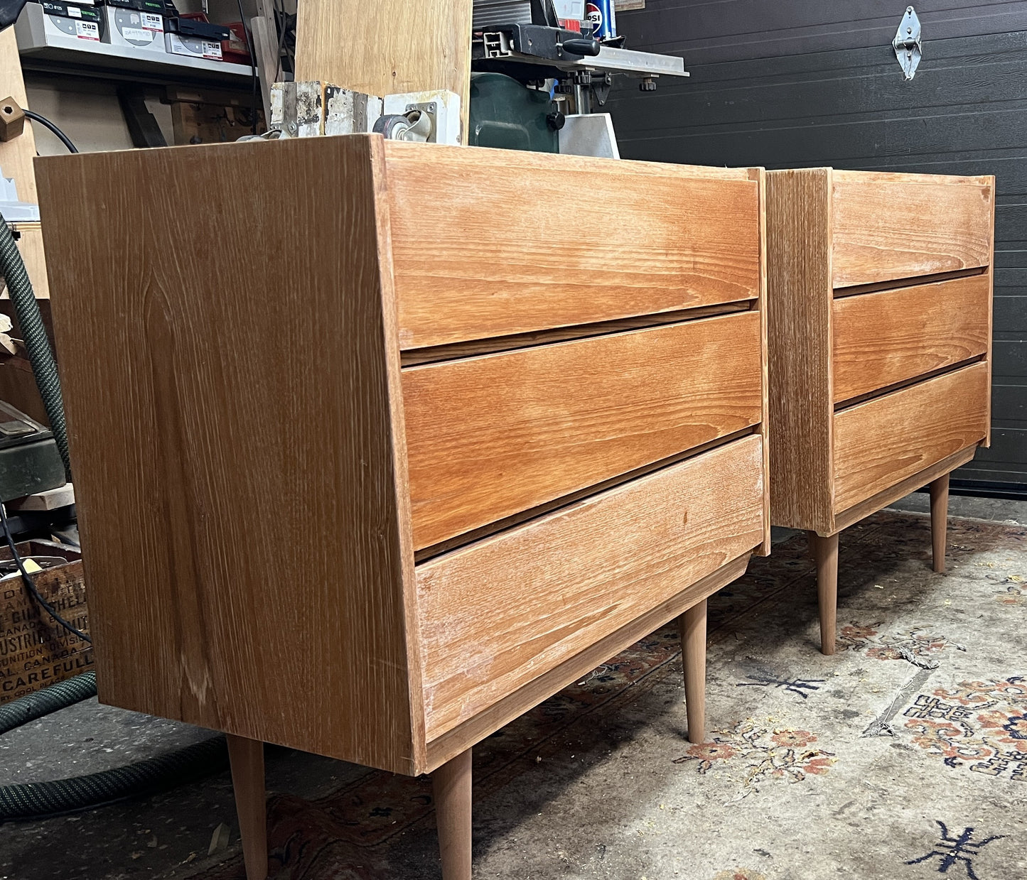 REFINISHED MCM Teak Queen Bed w Storage, Nightstands & 2 dressers by REFF