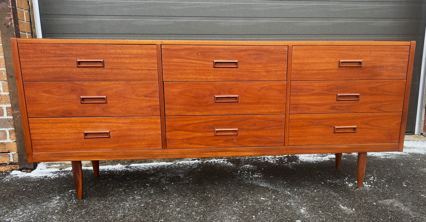 REFINISHED Mid Century Modern Teak Dresser w 9 Drawers