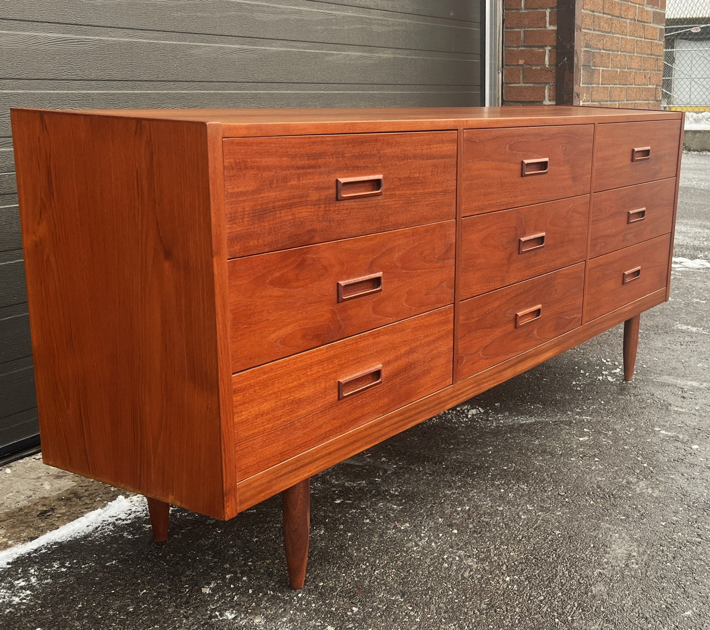 REFINISHED Mid Century Modern Teak Dresser w 9 Drawers