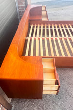 REFINISHED Danish MCM Teak Bed w Floating Nightstands Queen by Komfort 10
