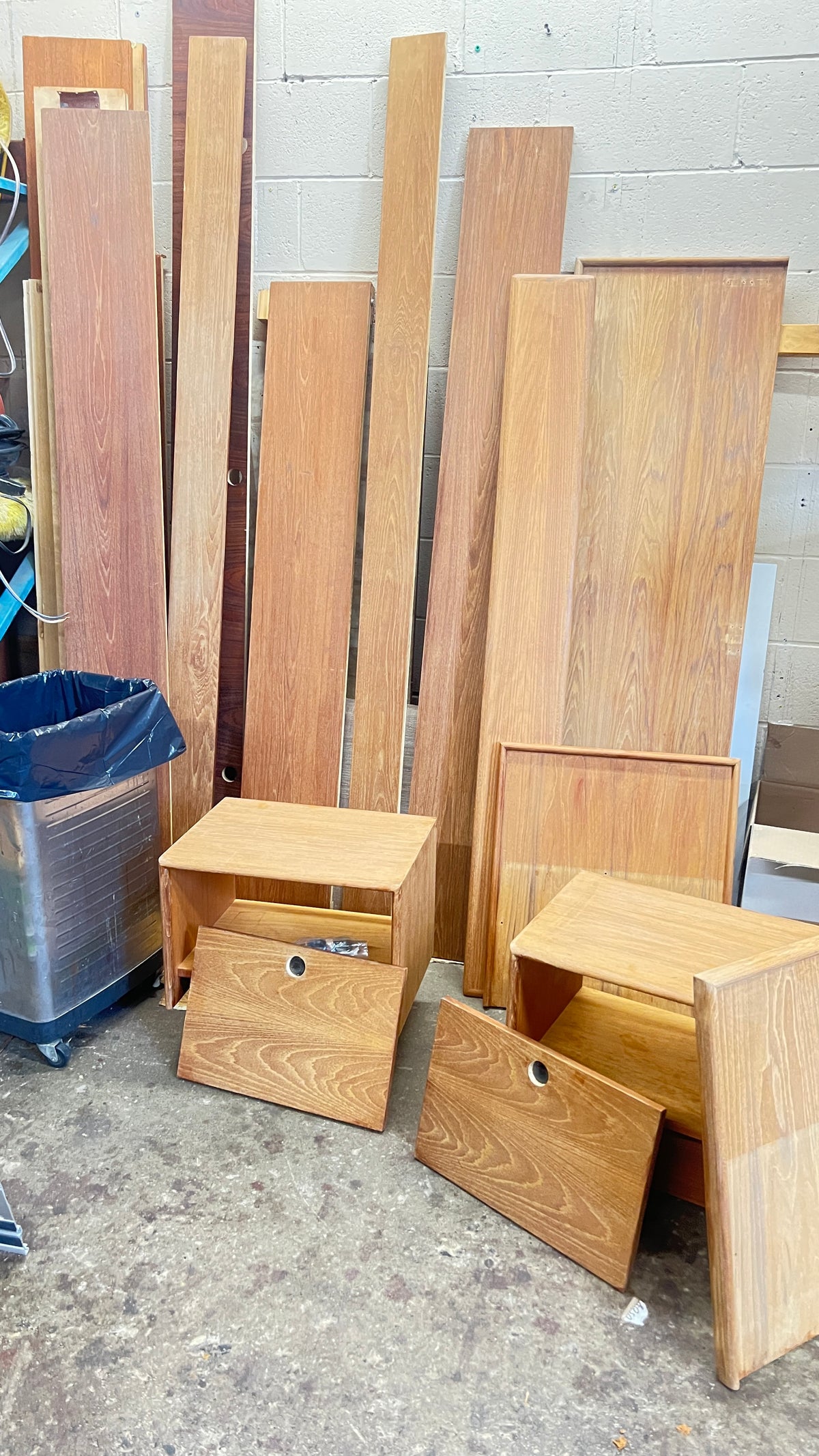 REFINISHED Mid Century Modern Teak Queen Bed w Nightstands, Dresser & Wardrobe
