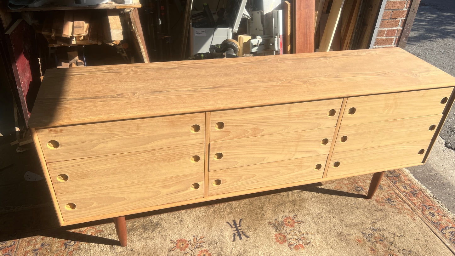 REFINISHED Mid Century Modern Teak Queen Bed w Nightstands, Dresser & Wardrobe