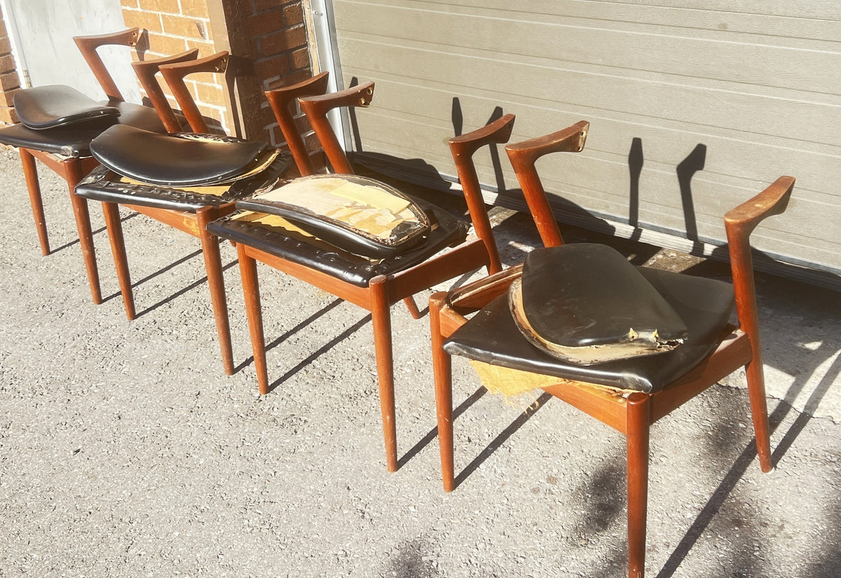 6 REFINISHED REUPHOLSTERED Danish MCM Teak Armchairs by Kai Kristiansen, Model 42