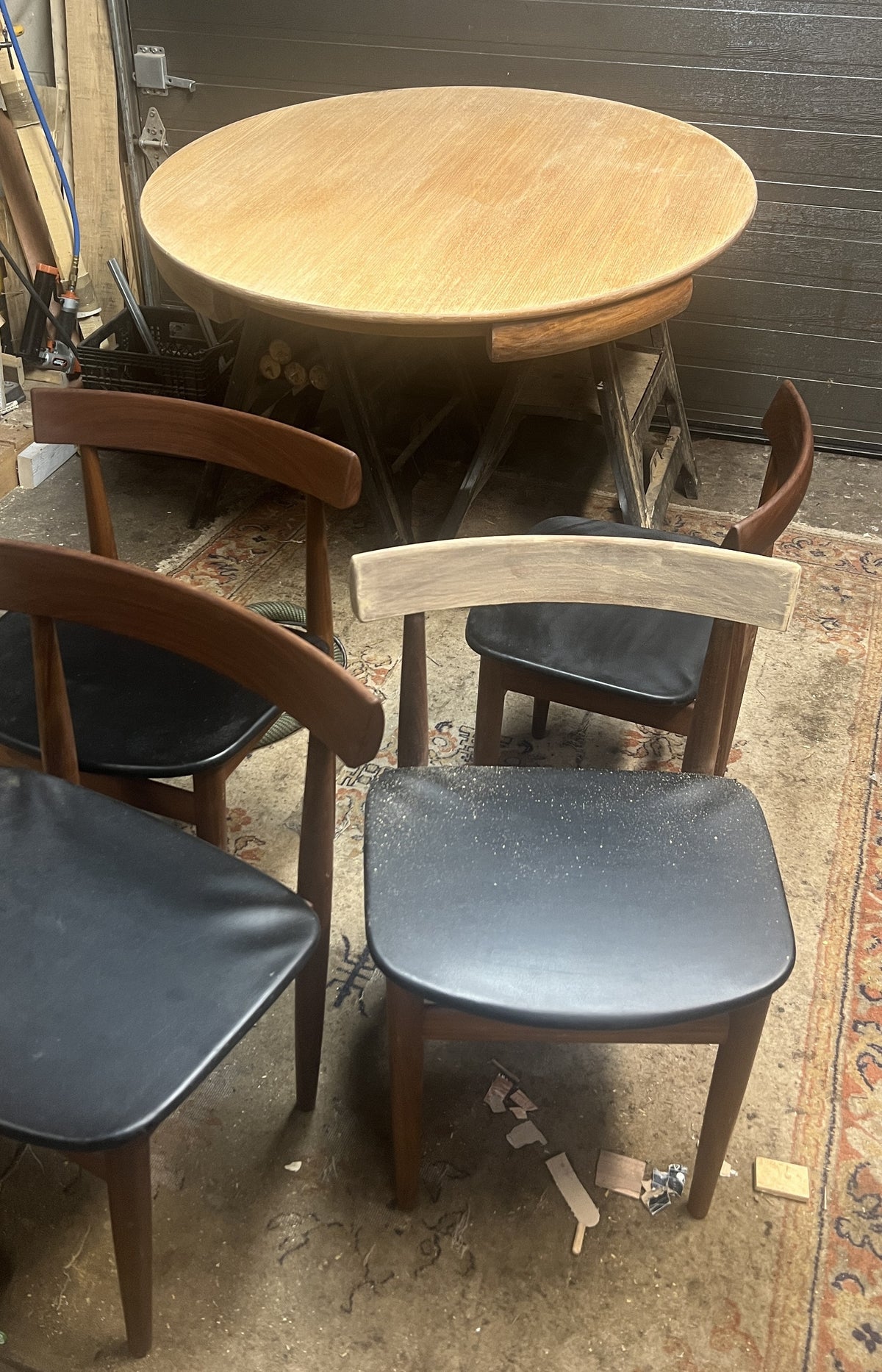 REFINISHED REUPHOLSTERED Danish MCM ROUNDETTE Teak Table & 4 Chairs (4-legged) by Hans Olsen