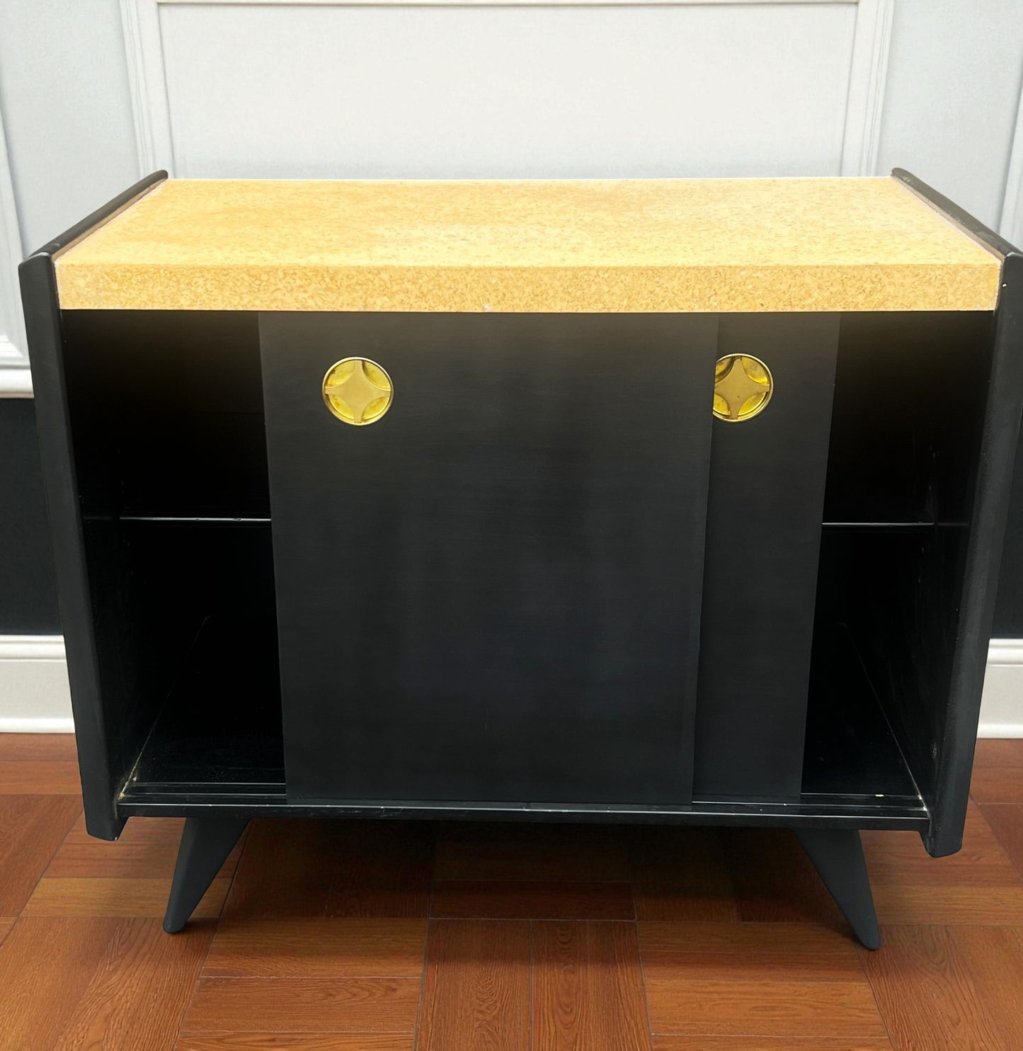 Coming***REFINISHED R. Spanner PASADENA Table, Buffet and Server w Cork Tops & 4 Chairs