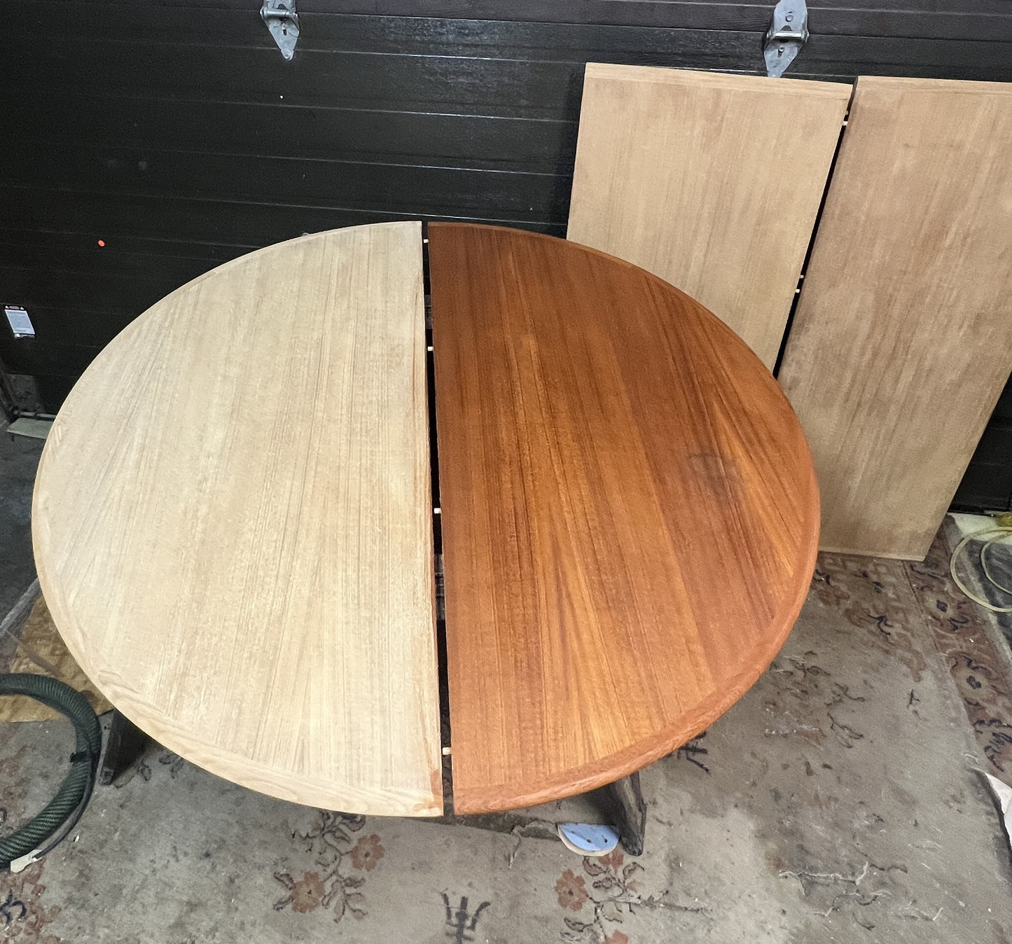 REFINISHED Danish MCM Teak Table Round w 2 Leaves by C.J. Rosengaarden 47"-86.5"