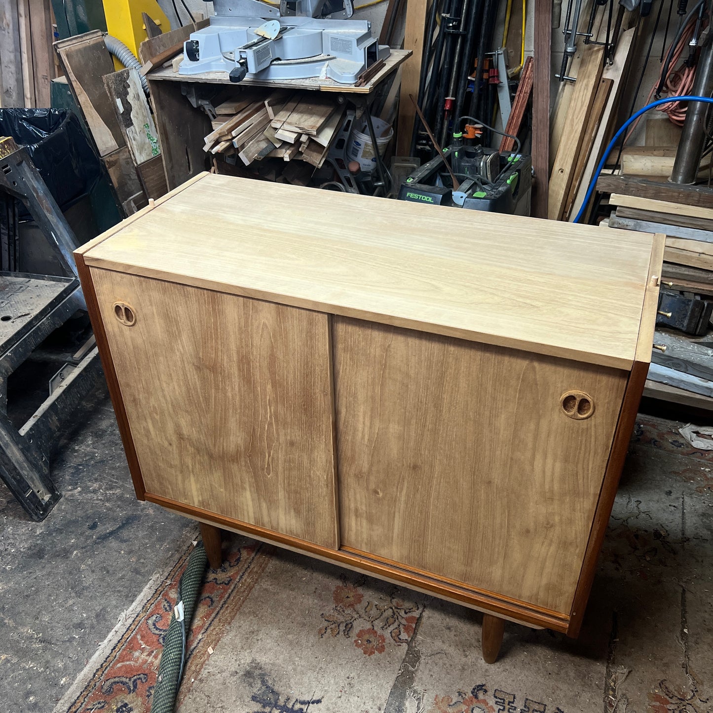 REFINISHED Danish Mid Century Modern Teak Cabinet w Shelving /Divider