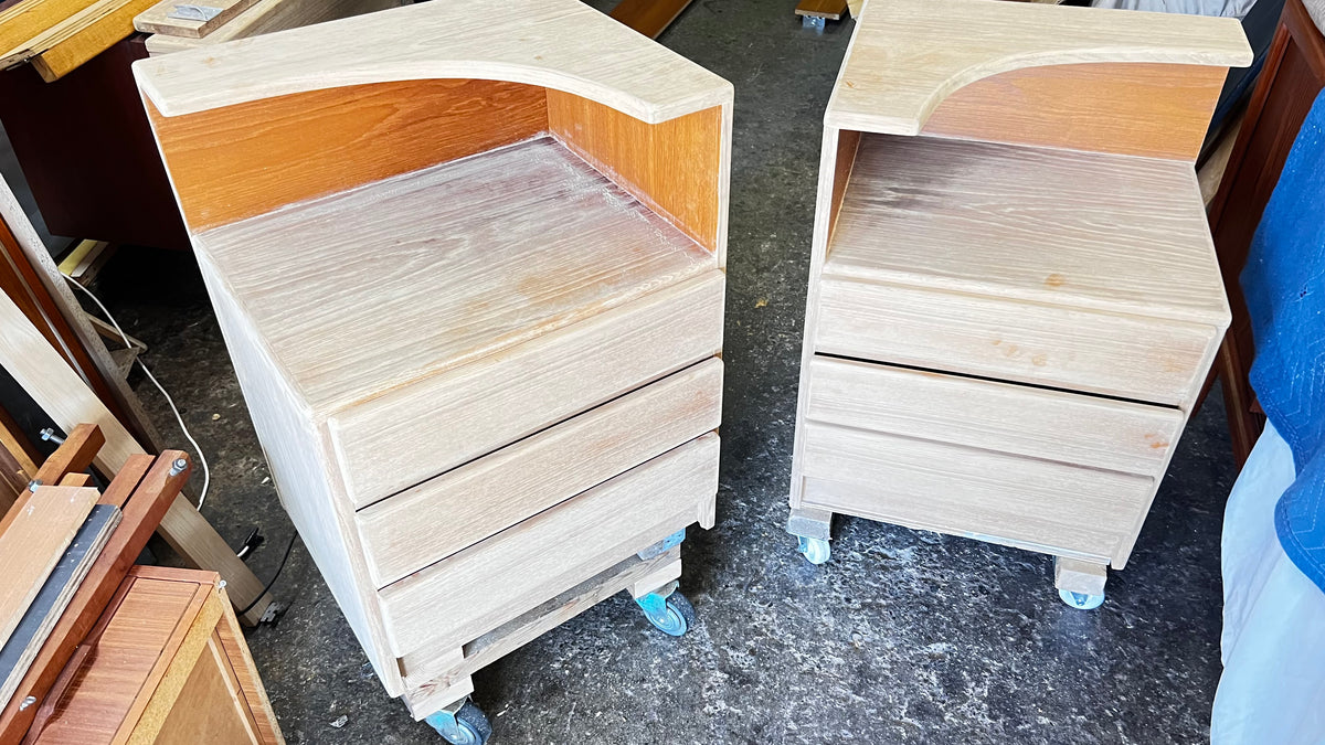 REFINISHED Mid Century Modern Teak Queen Bed w Nightstands